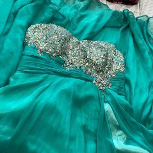 Green corset back prom dress
